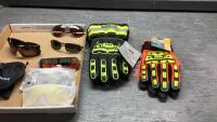FLAT W/(2) PAIR OF IMPACT RESISTANT GLOVES + ASSORTMENT OF SUNGLASSES