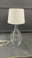 GLASS BASE TABLE LAMP W/ WHITE SHADE