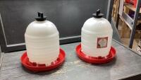 (2) PLASTIC CHICKEN WATERERS WITH HANDLE