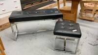 BLACK CUSHIONED BENCH & OTTOMAN W/ CHROME LEGS