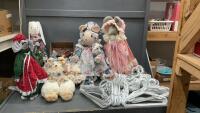 LARGE BOX W/ CHILDRENS SIZED HANGERS, HANDCRAFTED MICE AND MISC MACDONALD&rsquo;S TOYS