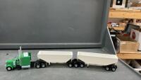 3-D PRINTED SEMI TRUCK W/ HOPPER DUMP TRAILERS - BRIGHT GREEN CAB