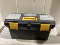 SHOP BOX W/ ASSORTED SOCKETS, SCREWDRIVERS, WRENCHES & MISC