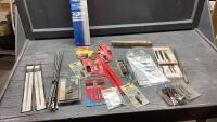 ASSORTED DRILL BITS, BAND SAW BLADE, WIRE BRUSH, PLUG CUTTERS