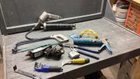 HEAT GUN, PNEUMATIC GREASE GUN, ALLAN KEYS, HACKSAW, CAULKING GUN, TAPE MEASURE