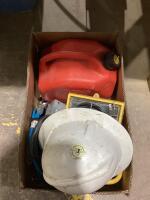SHOP BOX W/ HELMET, LIGHT, GASELINE TANK & MISC