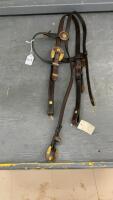 DARK LEATHER HEADSTALL W/ GOLD COLORED CONCHES/BUCKLES
