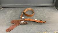 SET OF LEATHER SPUR STAPS AND A 36&rdquo; BELT