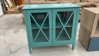 TEAL BLUE CABINET W/ GLASS DOORS