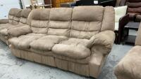TAN RECLINING SOFA - MICROSUEDE
