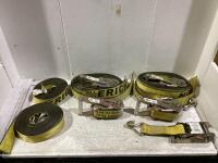 SHOP BOX W/ ASSORTED (2) TOW STRAPS & (5) RATCHET STRAPS 2" X 25'