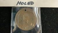 1852 QUEBEC TOKEN - 1-PENNY, 2-SOUS HOLED