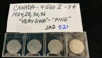 (4) CANADA 5 CENT COINS - 1924/28/30/36