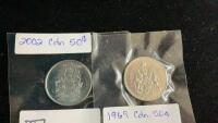 (2) CANADA 50 CENT PIECES - 1969 & 2002