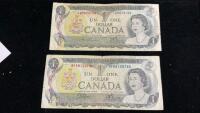 (2) 1973 CANADA DOLLAR BILLS