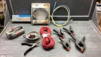 MAGNETIC BASE, CABLES, PROPANE HOSE, FLASHLIGHT, CLAMPS, PLIERS