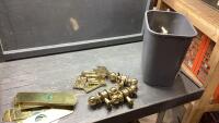 GARBAGE BIN FULL OF BRASS DOOR KNOB + HINGES