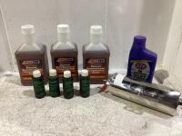PAIL WITH STP OIL TREATMENT, AMS OIL MANUAL SYNCHROMESH TRANSMISSION FLUIDS, PRO-LONG GAS CONDITIONER & MISC