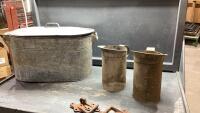 GALVANIZED BOILER , (2) GENERAL STEEL 1 GALLON JUGS, 4 HINGES