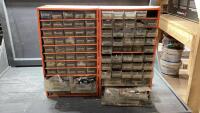 DOUBLE METAL ORANGE ORGANIZER BIN WITH CONTENTS