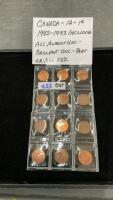 (12) CANADA PENNIES - 1982-1993 INCLUSIVE