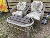 TWO WICKER CHAIRS W/ CUSHIONS +