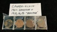 (4) CANADA LARGE 1 CENT COINS - 1907/1912/1916/1918