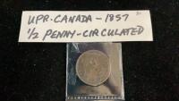1857 UPPER CANADA 1/2 PENNY