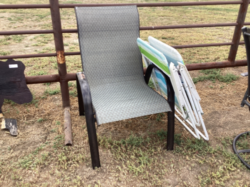 TWO FOLDING CHAIRS. ONE PATIO CHAIR