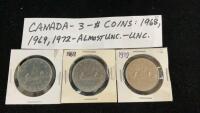 (3) CANADA $1 COINS - 1968/1969/1972