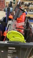 TOTE OF NERF GUNS AND BASKETBALL