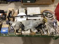 CART OF MISC W/ ASSORTED HOSES, VEHICLE PARTS & ELETRICAL PARTS