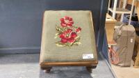 VINTAGE OTTOMAN WITH NEEDLEPOINT TOP