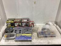 SHOP BOX W/ SPIRAL FRAMING NAILS 3-1/2" & 1-1/2", ROOFING NAILS 1-1/4" WHEEL LOCKS, O-RINGS DYNALINE, NAILS & MISC