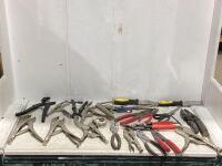 PAIL OF ASSORTED PLIERS, VISE-GRIPS, WIRE CUTTER, SCRAPPERS, ALLEN KEYS & MISC