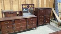 (4) PIECE BEDROOM SET - QUEEN HEADBOARD, DRESSER WITH MIRROR, CHEST OF DRAWERS