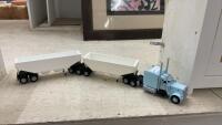 3-D PRINTED SEMI TRUCK W/ HOPPER DUMP TRAILERS - LIGHT BLUE CAB