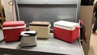 (3) SMALL COOLERS + INSULATED LUNCH BAG