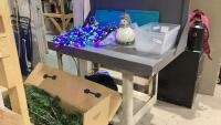 (3) ITEMS - PRELIT CHRISTMAS TREE + (2) TOTES OF LIGHTS + CHRISTMAS DECORATIONS