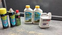 SHOP + YARD FLUIDS GRASS + WEED KILLER, LIQUID FERTILIZER, GLASS CLEANER, 3-IN-ONE LUBRICANT