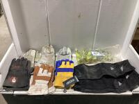 SHOP BOX W/ (6) PAIRS OF GLOVES, SAFETY GLASSES PACK & WELING ARM SLEEVES