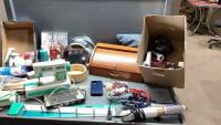 (2)BOXES-HAIR CARE TOOLS, MAKE UP MIRROR, DRESSER ORGANIZER