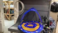 ASSORTED BOX - FLIPPERS, POOL TOY, DOG HARNESS, HOSE, HEADPHONES