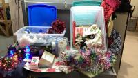 (2)TOTES OF CHRISTMAS DECOR + TREE DECORATIONS