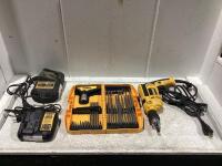 DEWALT SHOP W/ MULTI-DRILL BIT SET, CORDED HAMMER/DRIVER DRILL 1/2" & (2) CHARGERS