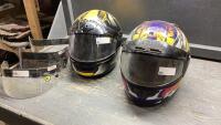 (2)HJC MOTORCYCLE HELMETS W/ EXTRA VISORS