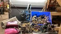 TUB W/HORSE BLANKET, GROOMING KIT, HALTERS, BUDDY STIRRUPS,