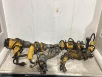 (5) DEWALTS TOOLS, ANGLE GRINDER, HAMMER DRILL, IMPACT WRENCH & (2) DRILLS