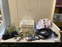 SHOP BUCKET OF MISC WITH GUARD HOSE, 7 WAY TRAILER EXTENSION CORD