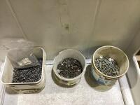3 PAILS OF ASSORTED BOLTS/SCREWS/NAILS